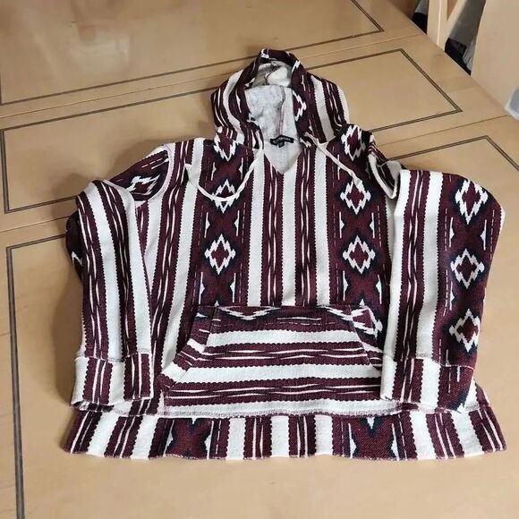 Carbon pullover hoodie Aztec print burgandy and white men's size Medium - Picture 1 of 6